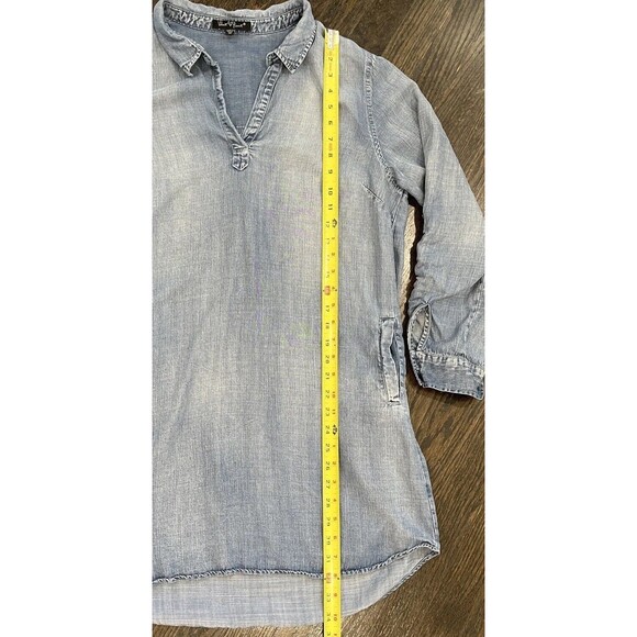 Velvet Heart Shirt Dress Women’s M Blue Chambray Tencel Roll Tab Sleeve Pockets - Picture 6 of 11